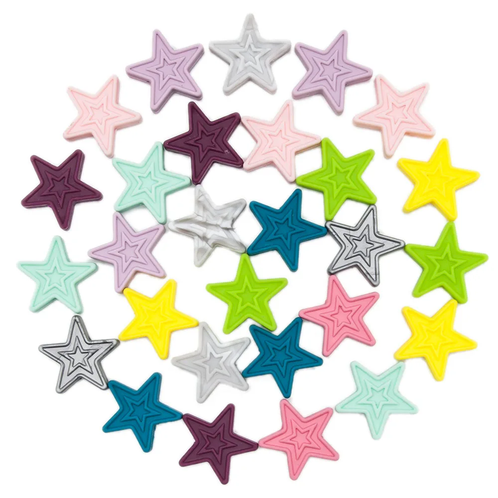 10Pcs Baby Tandjes Bpa Gratis Star Taai Zintuiglijke Siliconen Kralen Ambachten Ketting Voor Hanger Baby Bijtring Speelgoed Diy Gift