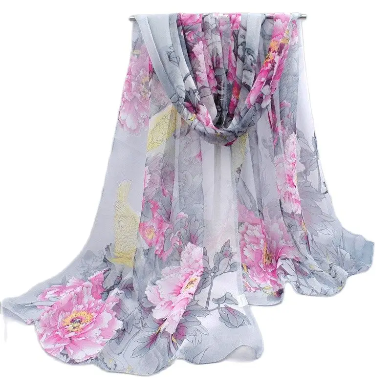 Chiffon Silk Scarf Floral Printed New Design Elegant Soft Wraps Flower Scarves for Women AA10032