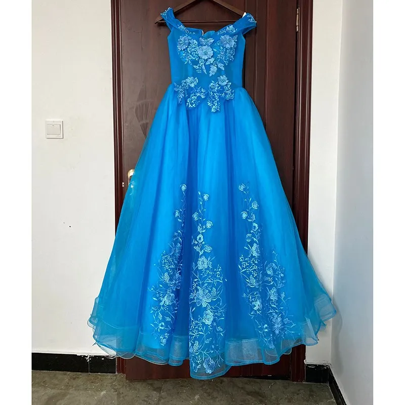 Sweet 16 Lake Blue Quinceanera Dresses Off Shoulder Ball Gown Sweet 15 Dress Prom Dresses Vestido De 15 Anos Quinceanera