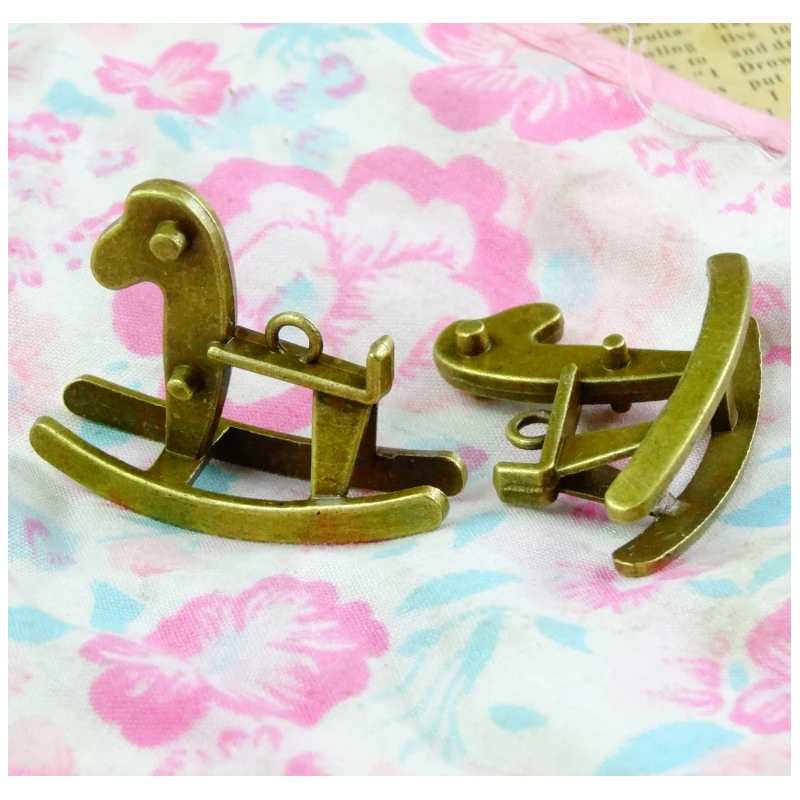 10PCS 40x31MM Antique Bronze Plated Zinc Alloy Rocking Horse Charms Pendants Diy Jewelry Findings Accessories Wholesale