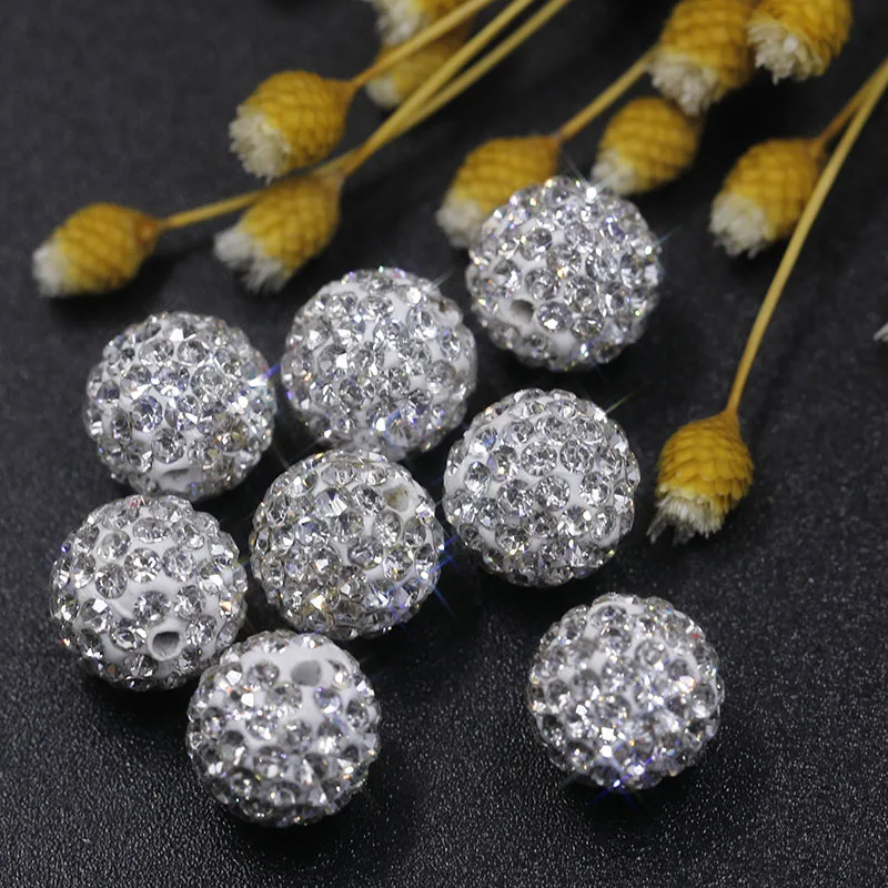 Cuentas espaciadoras sueltas para fabricación de pulseras y collares, cuentas redondas de arcilla de cristal checo blanco, pavé de diamantes de