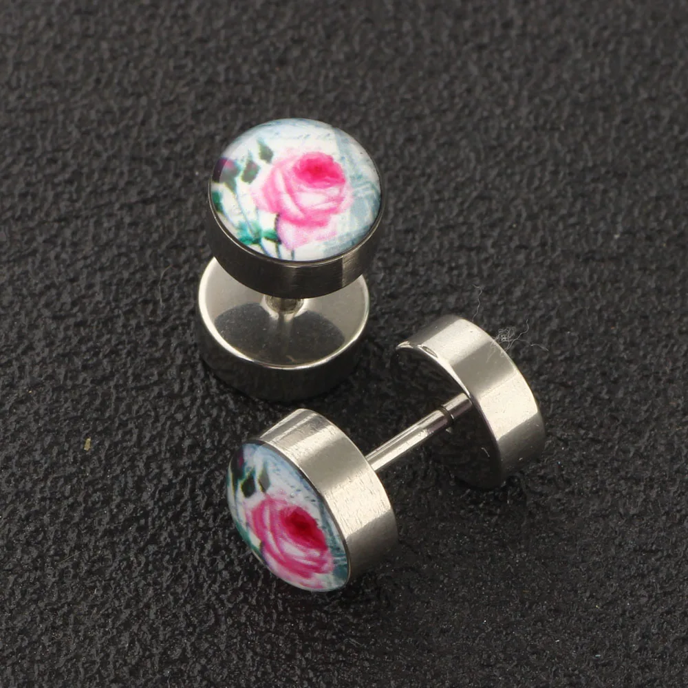 Rock fake ear gauges plugs and tunnels fake piercing expander stretcher cheater ear stud barbell for men women