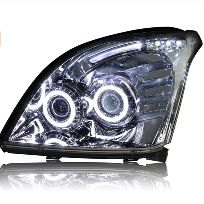 

2Pcs Car Modified White LED Headlamp Angel Eyes Aperture Lens Headlights for Toyota Prado RZJ120 FJ120 LC120 2003 to 2008