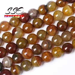 Natural Yellow Dragon Vein Agates Stone Beads Round Loose Beads For Making Jewelry DIY Bracelet Necklace 15'' Strand 6 8 10 12MM