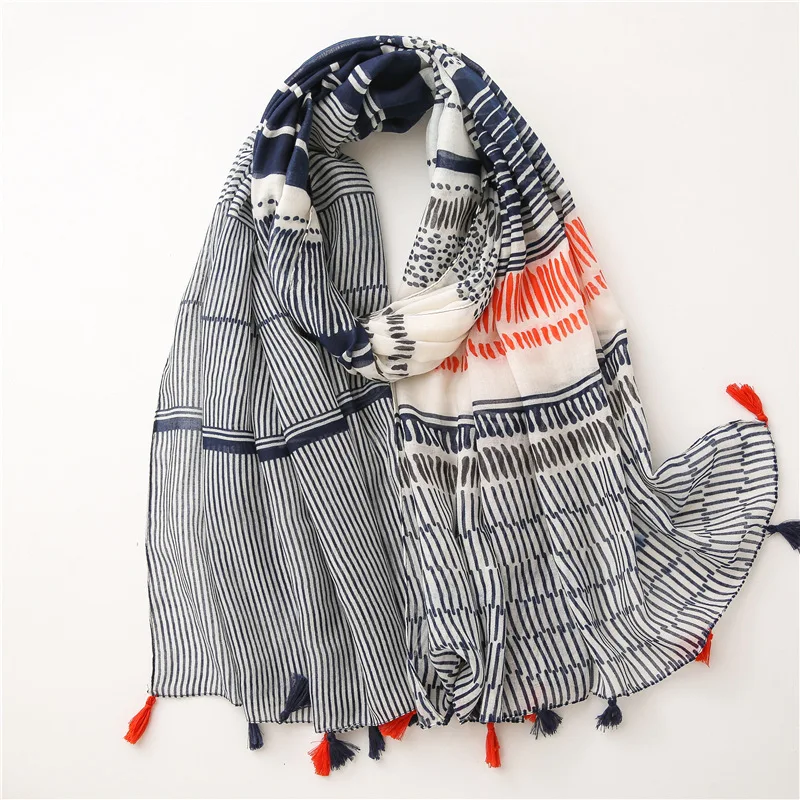 

2020 New Geometry Print Tassel Scarf Shawls Long Women Soft Stripe Scarves Wrap Hijab Free Shipping