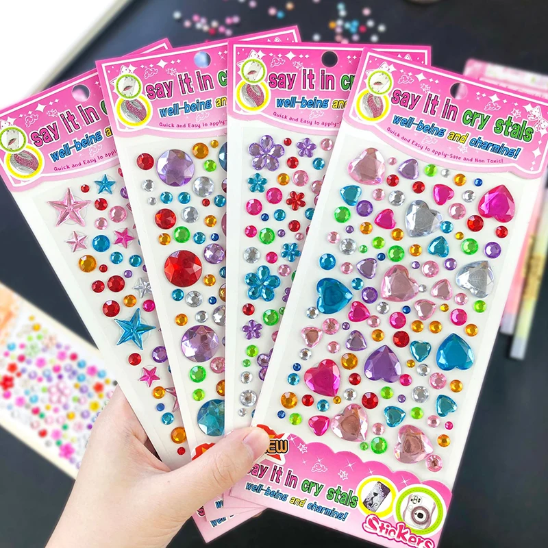 3D Gem Jewels Rhinestones Stickers Muticolor Crystal Self Adhesive Craft Children Princess Girl Gifts Sticker Toy