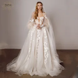 Elegant A-line Wedding Dresses For Women Sweetheart  Removable Puff Sleeves Lace Applique Backless Bridal Gown Vestidos De Novia