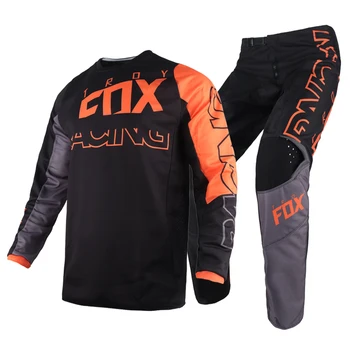 MX ATV 180 Skew Gear Set MTB Dirt Bike Jersey Pants Offroad Kits Street Moto Bicycle Black Orange Suit Mens