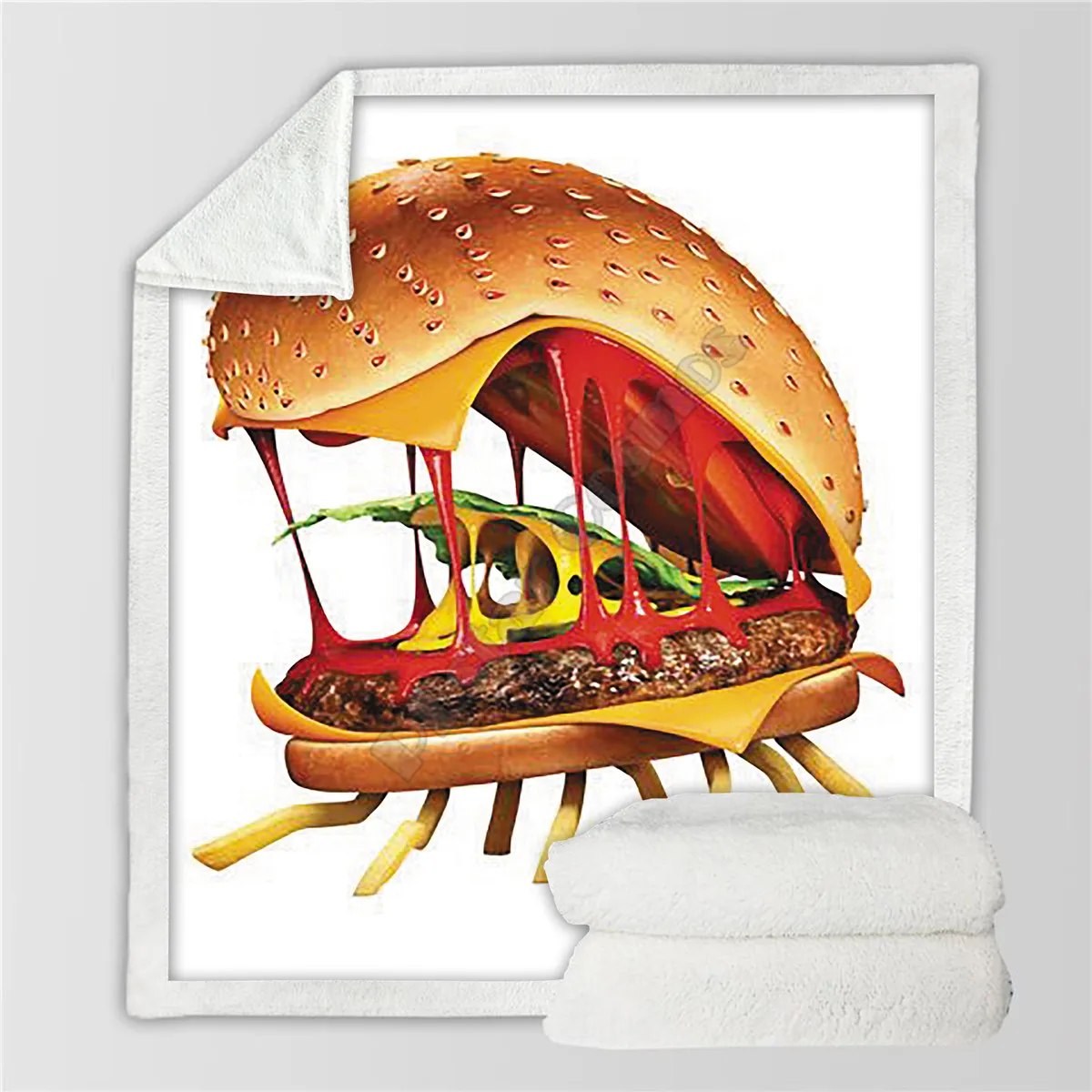 

Hamburger Cozy Premium Fleece Blanket 3D printed Sherpa Blanket on Bed Home Textiles 03