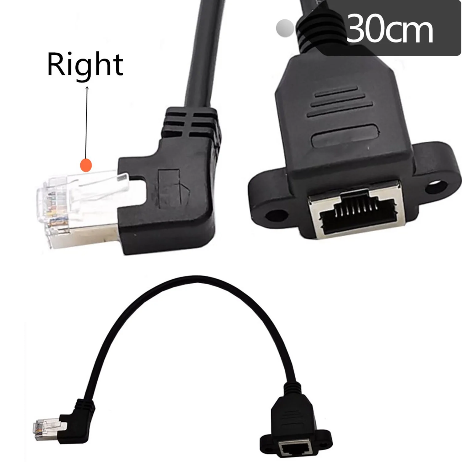 1pc RJ45 Male Right/Left Angled to RJ45 Female Panel Mount Ethernet LAN Network Extension Adapter Cable