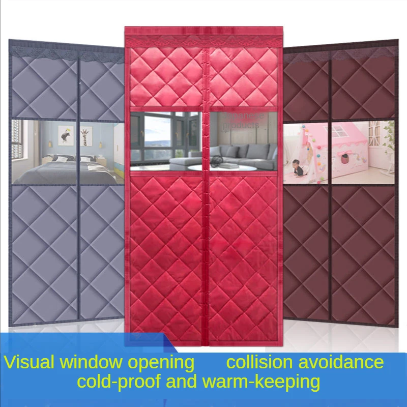 Thickened Cotton Door Curtain, No Perforation to Keep Warm in Winter, Hoop and Loop, Windproof, Cold-proof, Air-condition