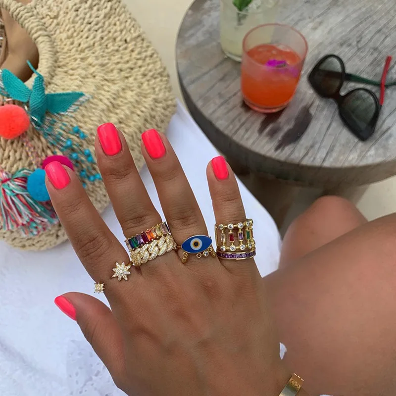 cz star ring for girl women open adjusted size fashion trendy jewelry