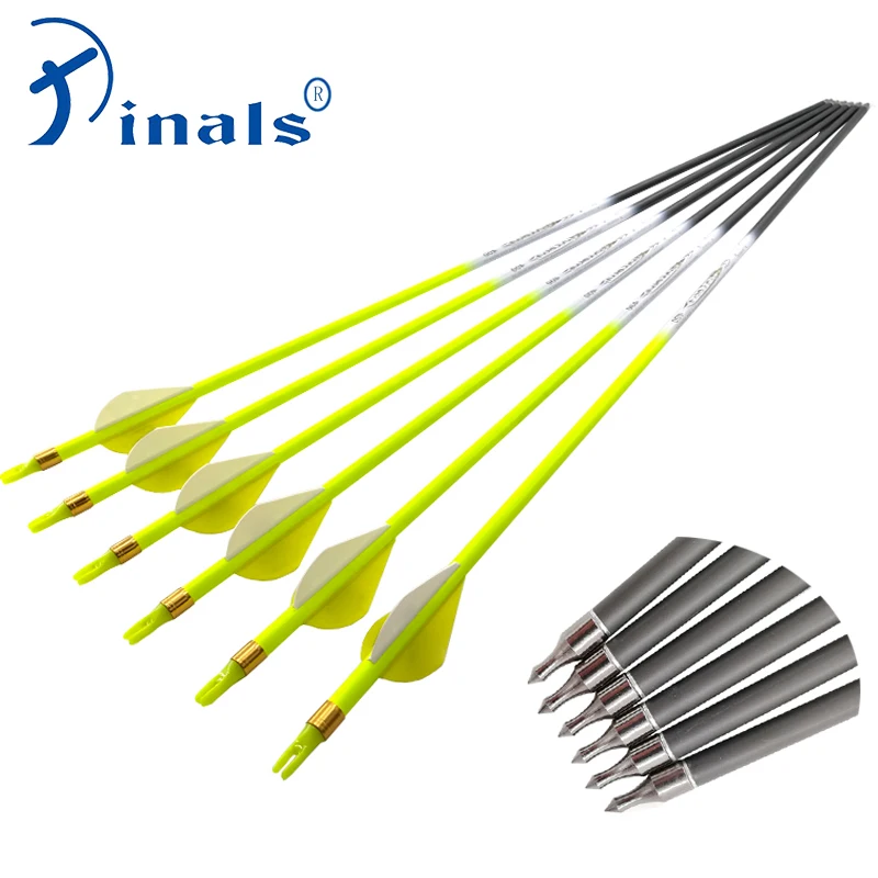 

Pinals Carbon Arrows Spine 300 340 400 500 600 ID6.2mm Shafts Vanes 100 Grain Points Bright Yellow Compound Recurve Bow Hunting