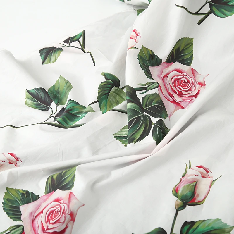 Rose Printed Cotton Fabric for Brand Fashion Shirt Dress Polyester Chiffon DIY Sewing Fabrics Wholesale Cloth by the Meter