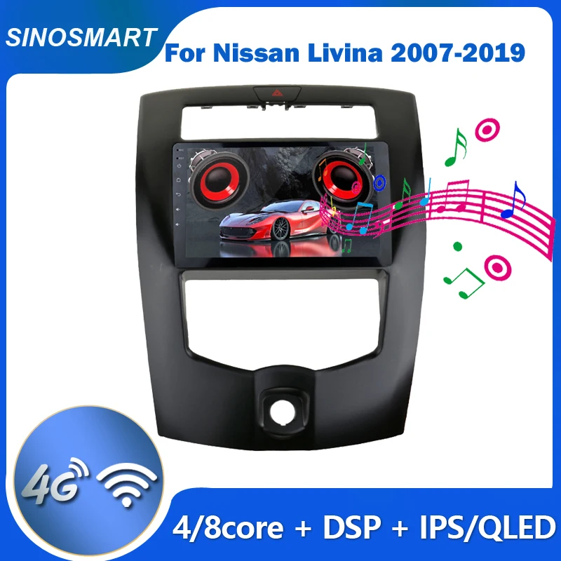 SINOSMART Car GPS Navigation Radio for Nissan Livina 2007-2019 2din 2.5D QLED Screen 8 Core DSP Android Bluetooth Touch Screen