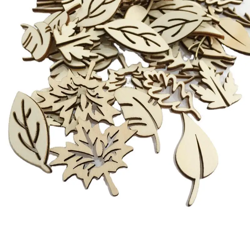 20pcs Unfinished Blank Leaf Wood Tag Pendants Antique Wooden Cutouts Hanging Ornament Hollow Wooden Slices for DIY Craft Making