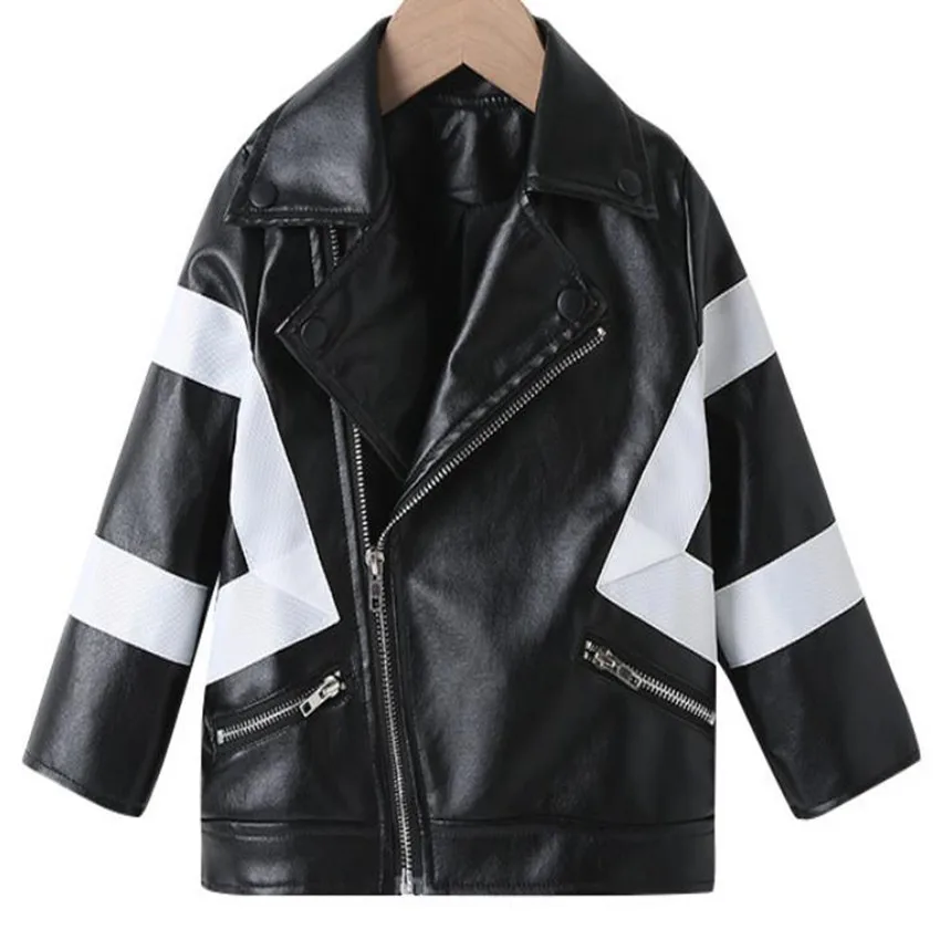 

Spring Autumn Boy Fashion Handsome Motorcycle pu jacket Children csual stitching leather outwear