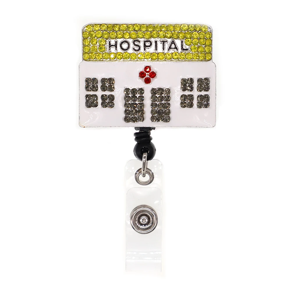 Free Shipping Hospital Nurse Rhinestone Retractable Id Badge Holder Reel