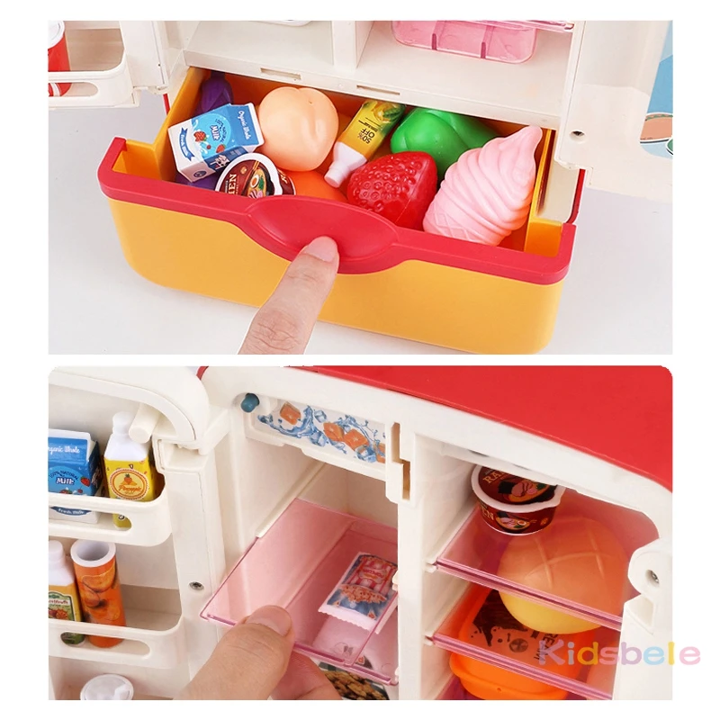 Refrigerador de juguete para niños, accesorios con dispensador de hielo, juegos de rol para niños, cocina, cortar alimentos, juguetes para niñas y