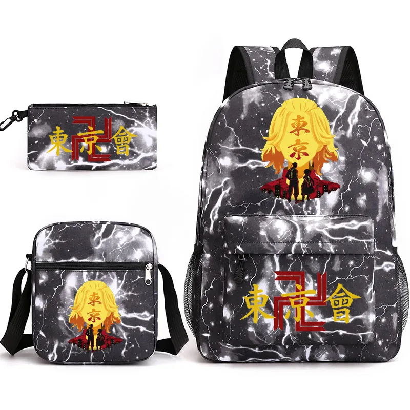 tokyo revengers printed anime backpack teen bag men's laptop bag canvas school bag boys and girls 3 pieces/set of casual backpac