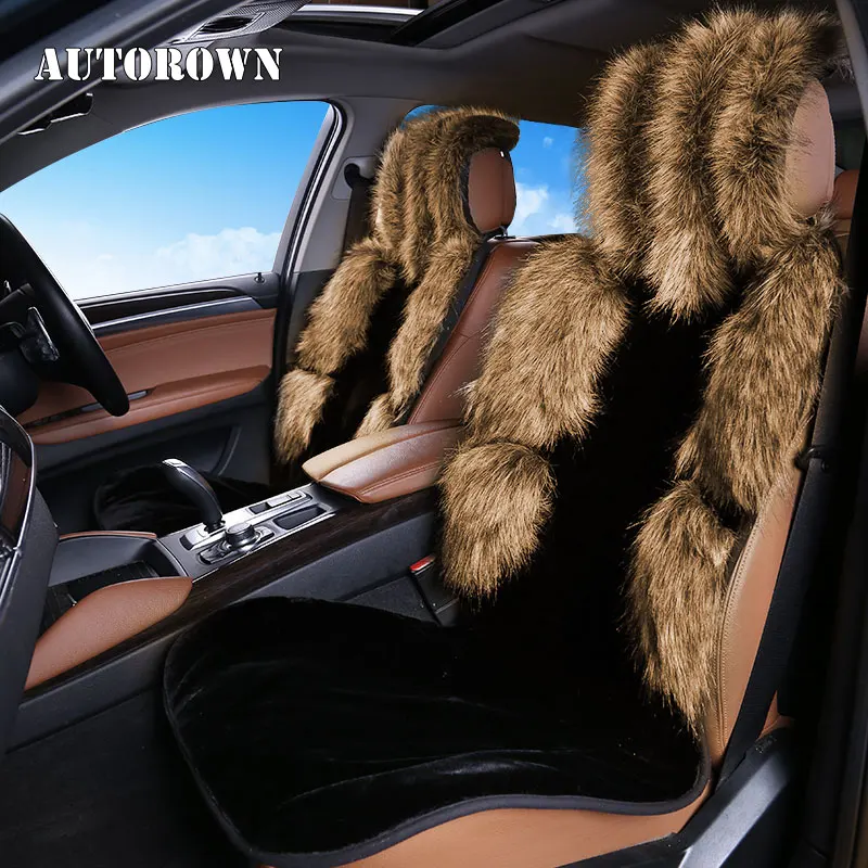 

AUTOROWN Warm Car Seat Cover Faux Fox Fur Decoration Protector Universal Size Interior Decoration Four Seasons Auto Seat Cushion