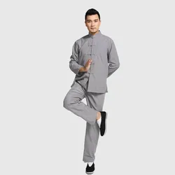 Chinese Men'S Solid Kung Fu Suit 100% Cotton Loose Wu Shu Tai Chi Sets Jacket&Trousers Large Size Men Clothing Мужские Костюмы