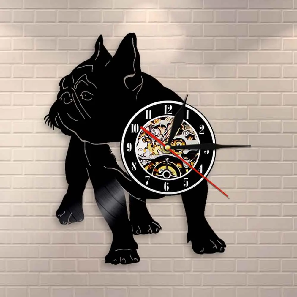 French Bulldog Dog Vinyl Record Wall Clock Animal Frenchie Wall Clock Watch Pet Dog Breed Puppy Wall Art Bulldog Dog Lover Gift