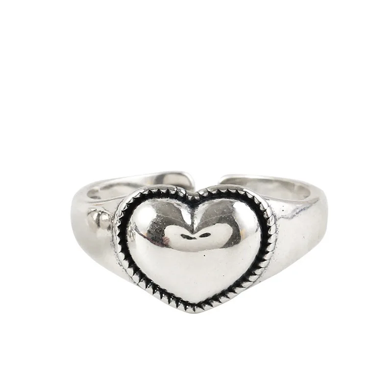 Foxanry Stamp LOVE Heart Rings New Trendy Elegant Vintage Sweet Simple Wavy Lines Party Jewelry Girl Accessories