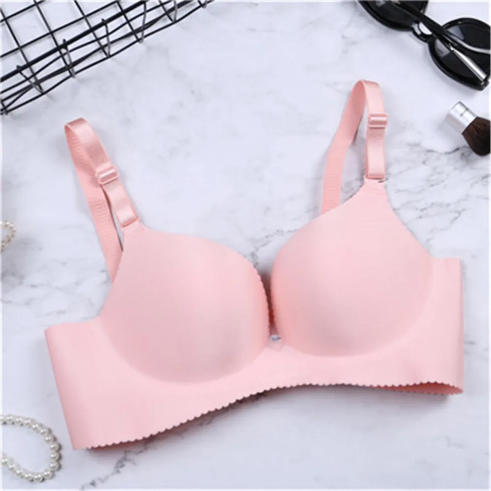 

New Arrival 6 Color Soft Breathable Lingerie Women's Back Bra Gathered Simple Solid Color Bra Sexy Seamless Girl