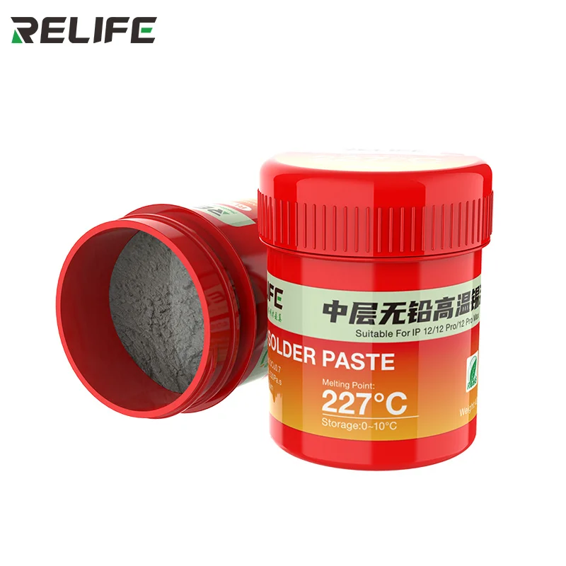 

RELIFE RL- 406 227°C Lead-Free Hight Temperature Solder Paste Middle Layer Tin Planting For Iphone 12Pro Max Motherboard Repair