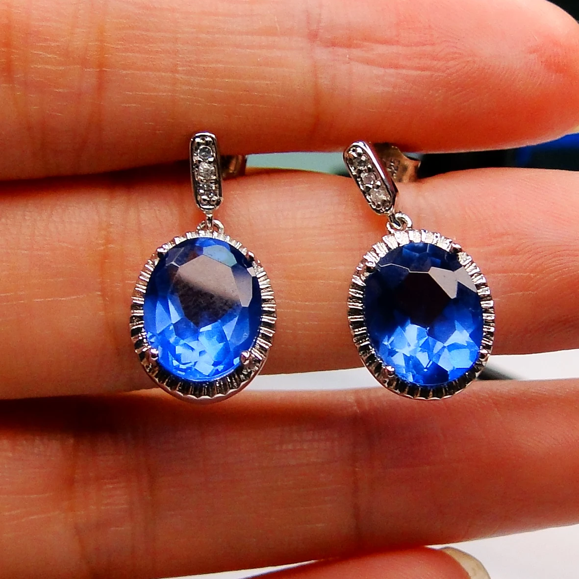 Boucles d\'oreilles tendance en laiton, Tanzanite et topaze blanche, poids 5.7g, pour femmes