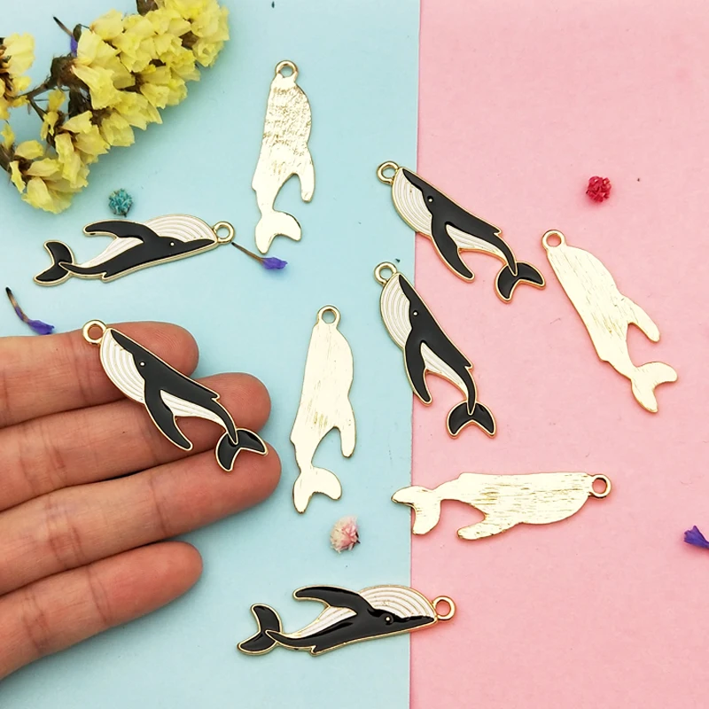 10pcs Cute Shark Whale Enamel Charms Drop Oil Cartoon Ocean Fish Alloy Charm Pendants Fit Earring Bracelet Jewelry DIY Accessory