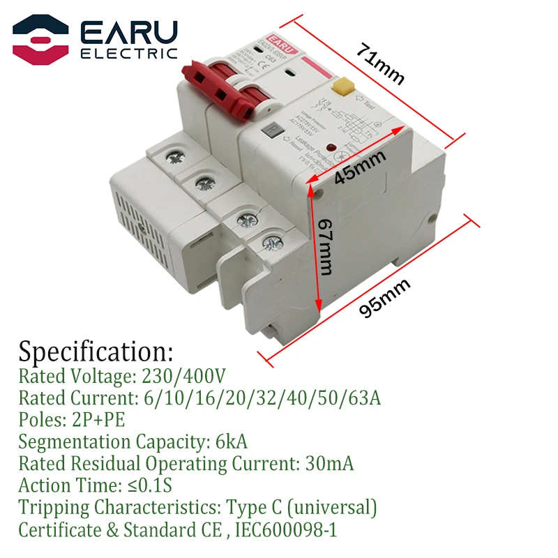 40A 2P SPD Residual Current Circuit Breaker With Overload Overvoltage RCBO RCCB Lightning ป้องกัน MCB ป้องกันการรั่วซึม