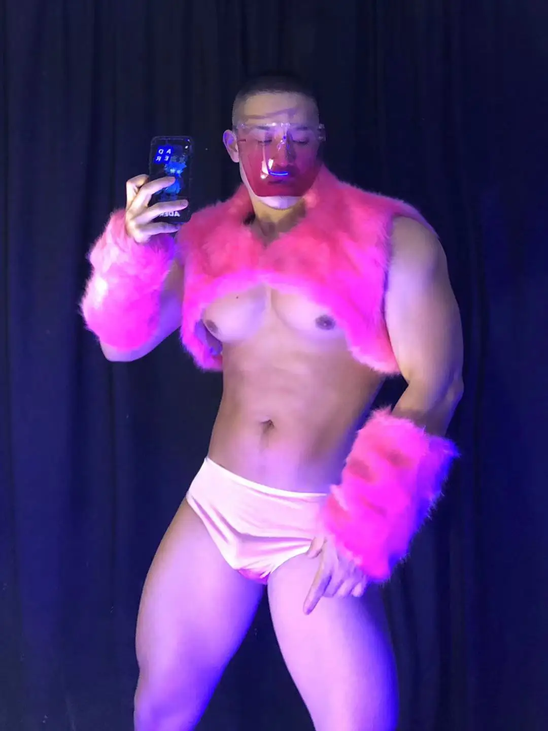 Costume de scène pour hommes, vêtement de Performance Gogo, Sexy en fourrure de poulet épicée rose