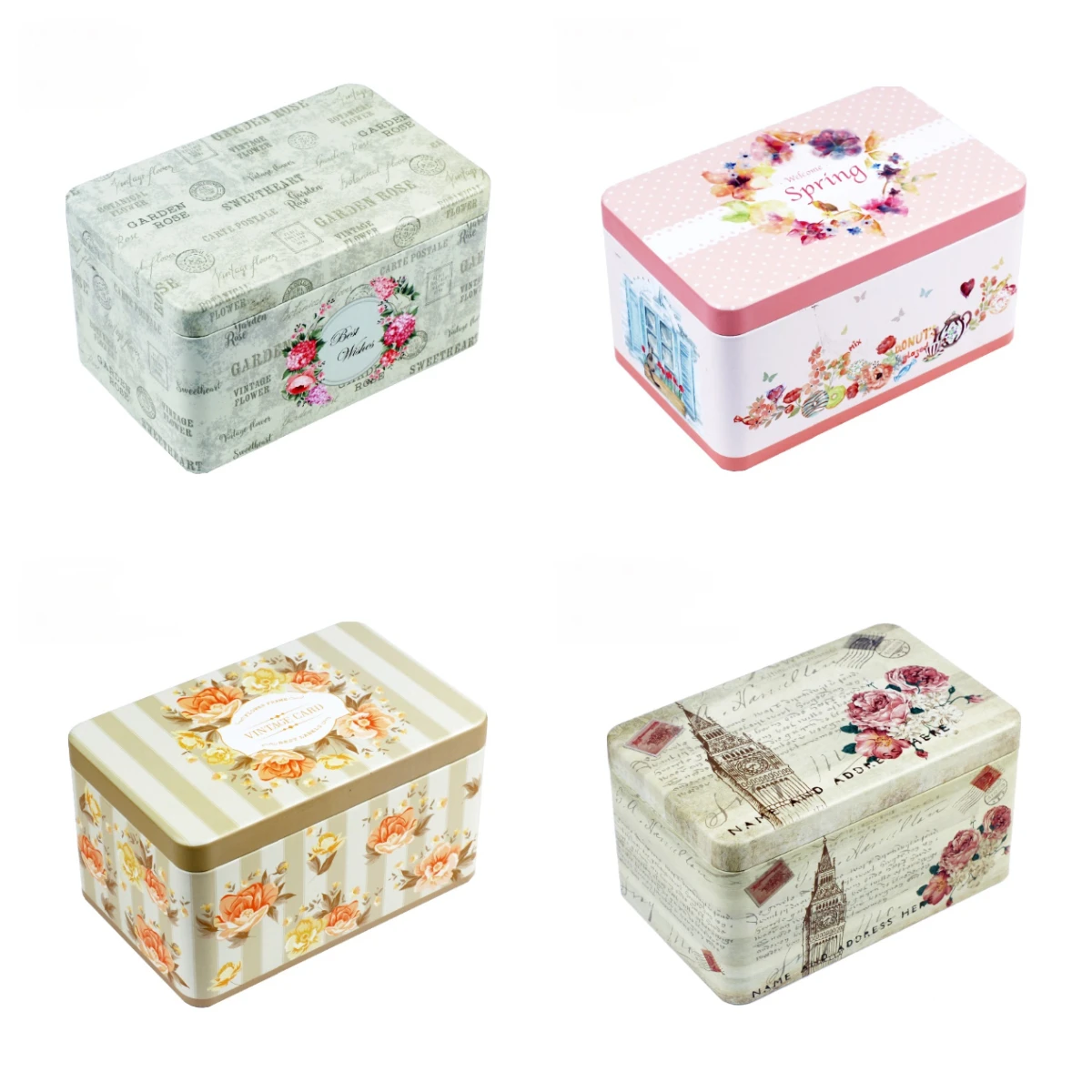 Large Rectangular High Storage Iron Box Lid Desktop Sundries Finishing Stationery Container Vintage Flower Candy Jewelry Case