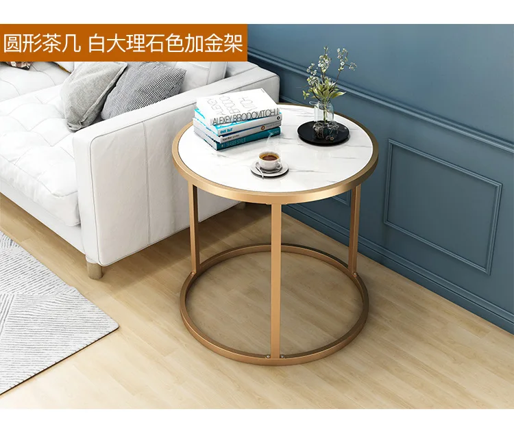 JOYLOVE Creative Living Room Small Tea Table Sofa Corner Iron Frame Coffee Table Sofa Side Table With One Shelf