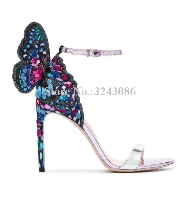 Fashion Butterfly Wings Woman Sandals Shoes New Summer Colorful Ankle Strap Stiletto Heel Pumps Sandals Female Banquet Heels