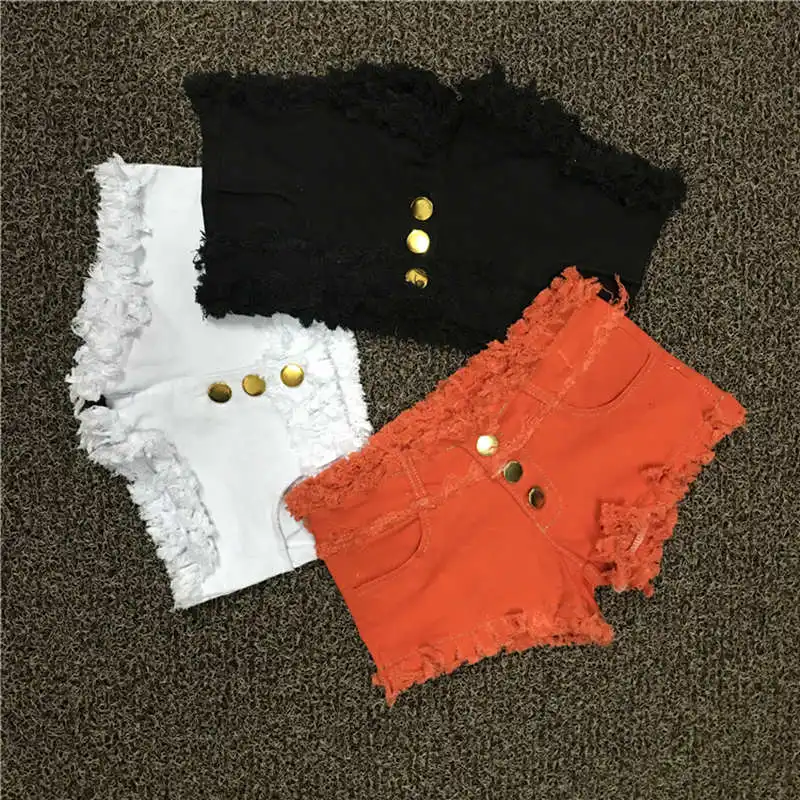 Streetwear Black White Orange Low Waist Denim Shorts Women Slim Mini Sexy Bike Shorts Casual Jeans Short Femme Hotpants C7525