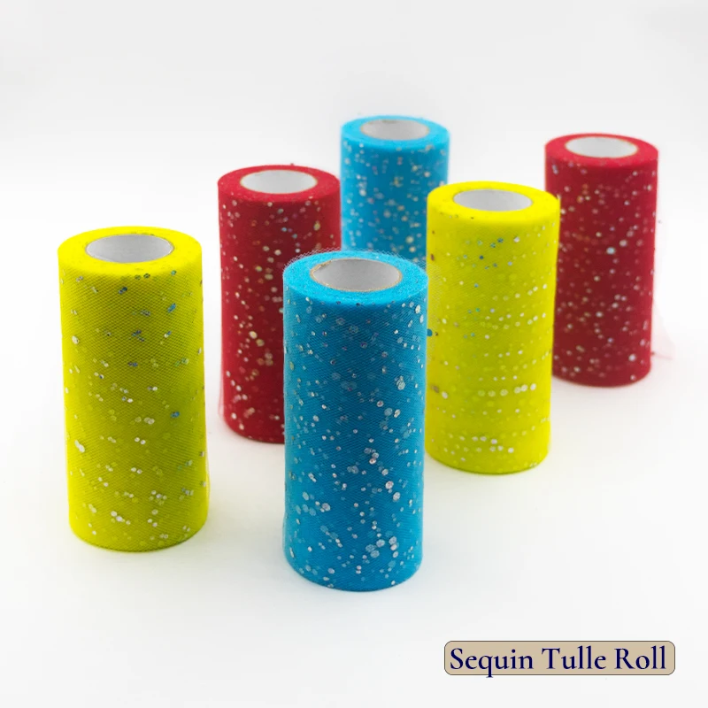 Glitter Sequin Tulle Roll 25 yard 15cm Spool Tutu Wedding Decoration Baby Shower Tutu Skirt Birthday Party Supplies Organza DIY