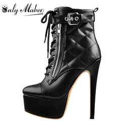 Onlymaker damskie buty na platformie sznurowane na szpilkach 16CM wysoki obcas boczny zamek błyskawiczny modne Balck i czerwone buty zimowe