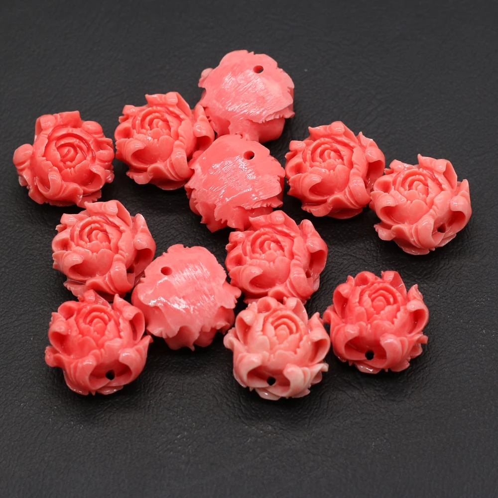 10pcs 20mm Pink Rose Flower Coral Beads Carved Crafts Coral Loose Beads for DIY Charms Earring Bracelet Jewelry Making Gift