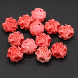 10pcs 20mm Pink Rose Flower Coral Beads Carved Crafts Coral Loose Beads for DIY Charms Earring Bracelet Jewelry Making Gift