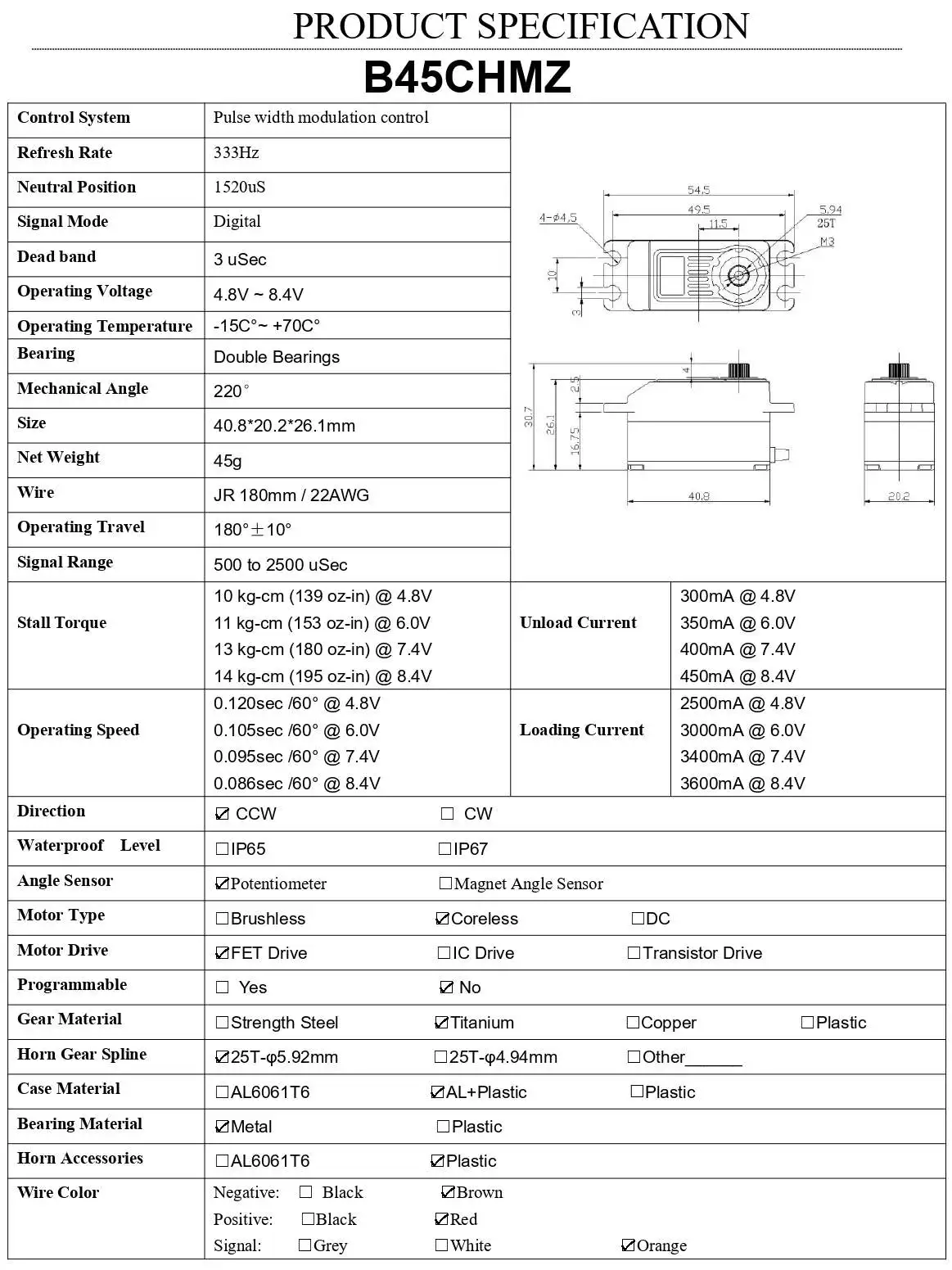 Agfrc b45chmz 14kg hv titan getriebe schnelle geschwindigkeit low profile kernloser wettbewerb digitaler servo für 1/12 1/10 rc tourenwagen boot – Detail 2