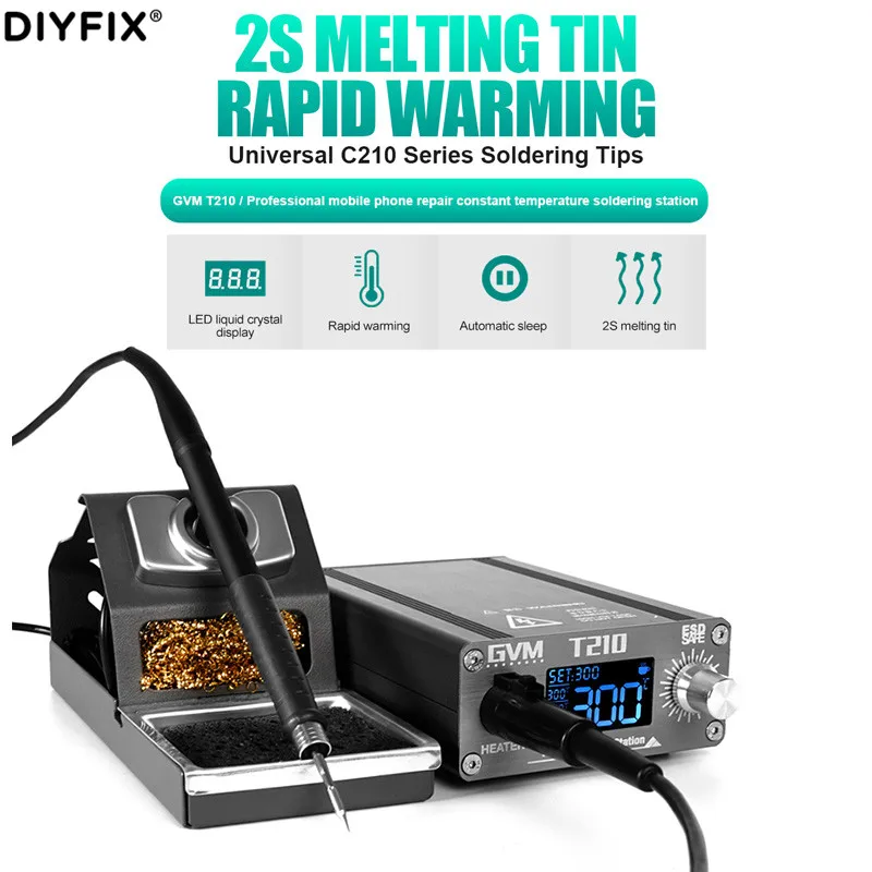 DIYFIX GVM T210 2S stagno di fusione riscaldamento rapido riparazione professionale del telefono cellulare stazione di saldatura a temperatura costante