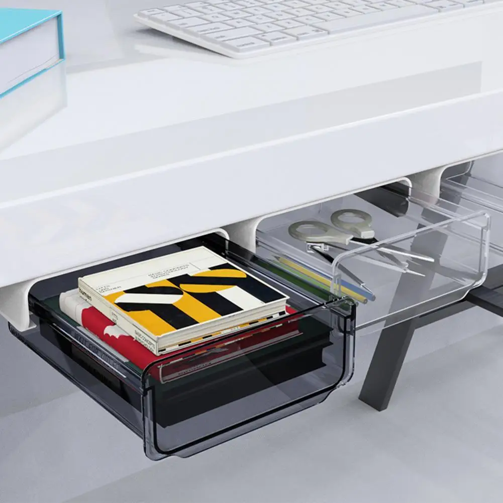 1PC Drawer Self-adhesive Plastic Under Desk Table Storage Drawer Portable Hidden Office Home Organizer Box Case for Home Office