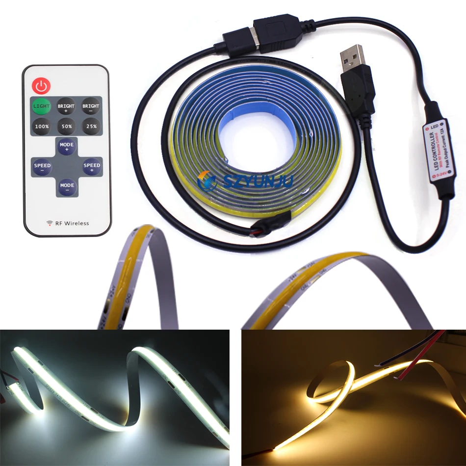 DC5V USB COB DOB LED Flexible strip light For TV Background  Lamp with Remote Control Dimmer Decorative Light