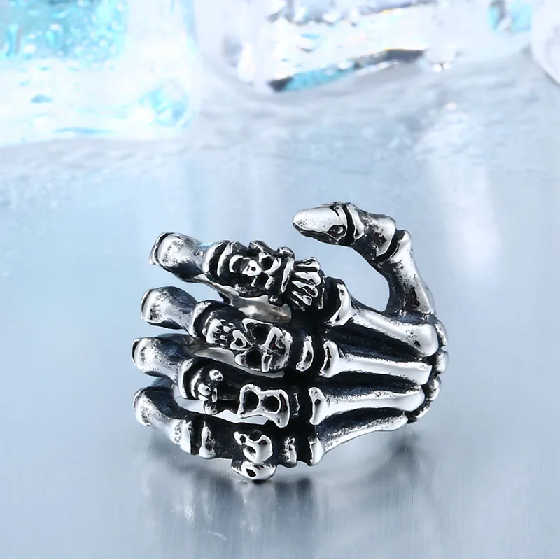 Beier 316L Stainless Steel Finger Bones Men\'s Ring Punk Skull Party High Quality Jewelry Wholesale LLBR8-328R