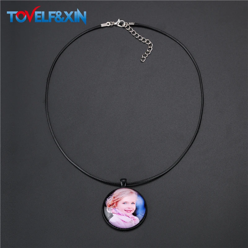 Black Customized Photo Necklaces Custom Name Baby Pendant Necklace Personalized Photo Necklaces with Rope Chain for Family Gifts