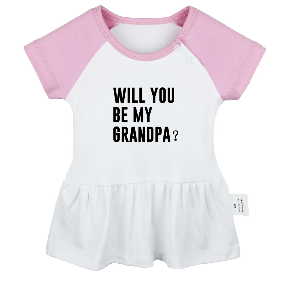 iDzn Summer NEW Will you be my GRANDPA Baby Girls Funny Short Sleeve Dress Infant Cute Pleated Dress Soft Cotton Dresses Clothes