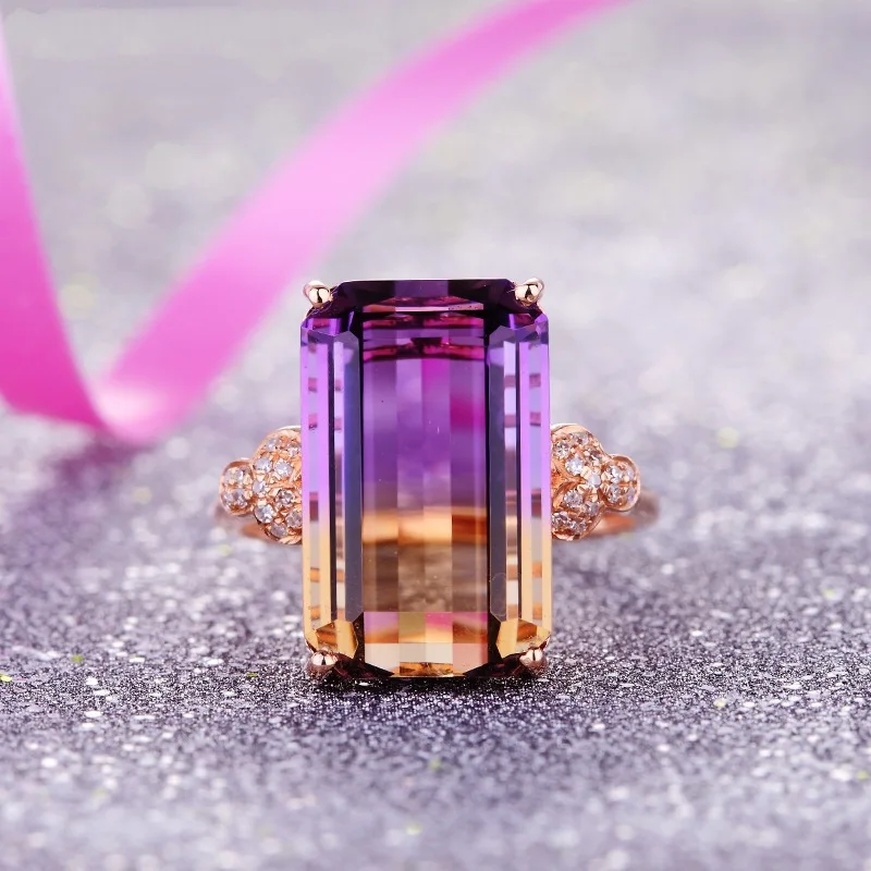 Cellacity luxury  silver ring jewelry with rectangle tourmaline gemstone Engagement Wedding Party Jewelry Anniversary